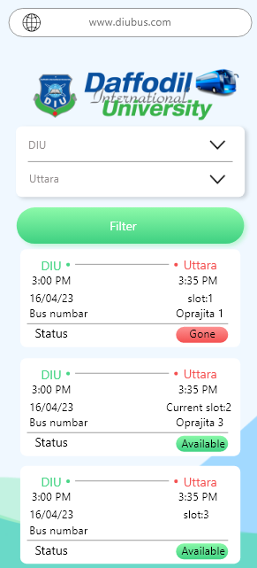 DIU Bus Management System – screen 5